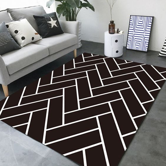 Black and White Iine Modern Design Area Rug-bisha-rugs