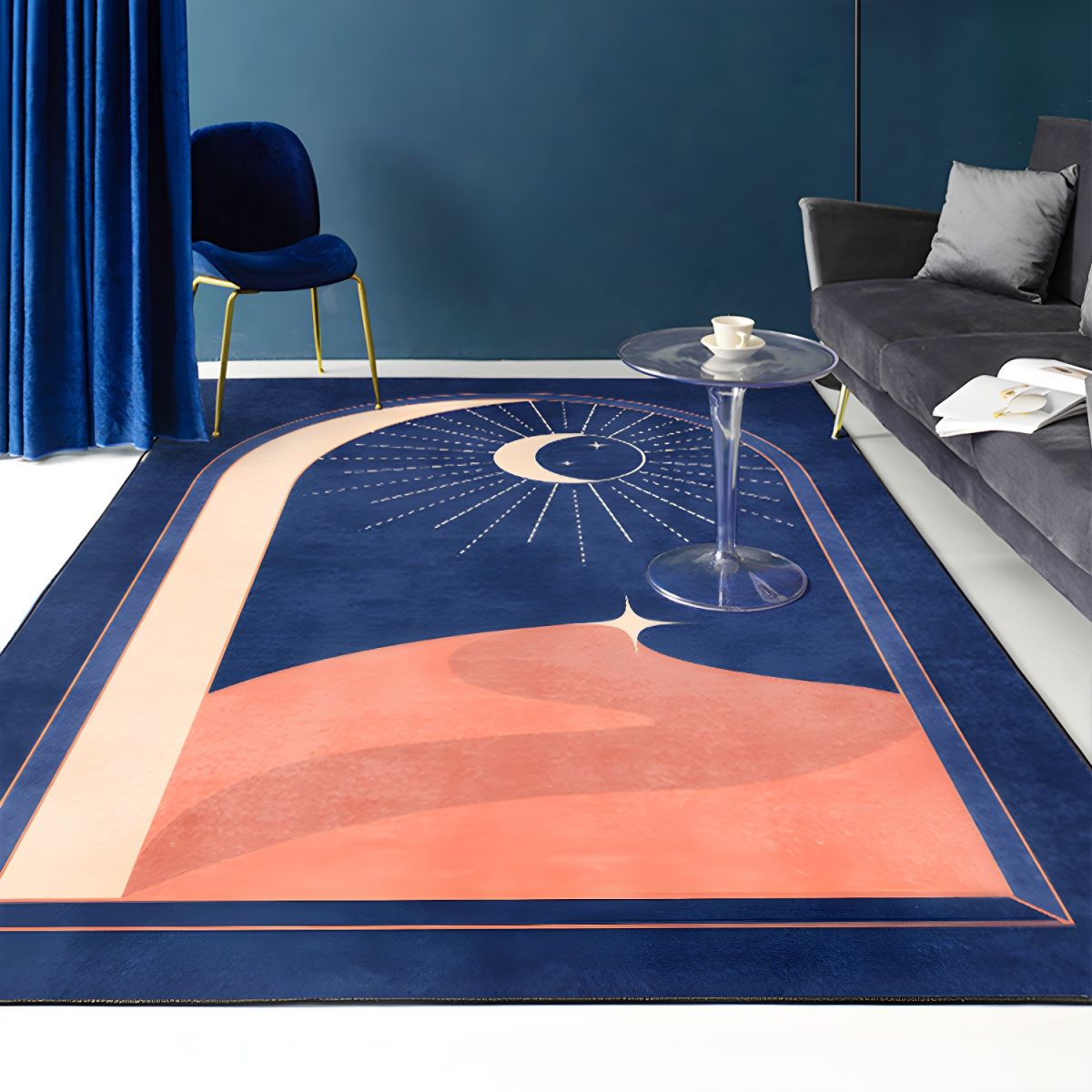 Blue Orange Modern Area Rug