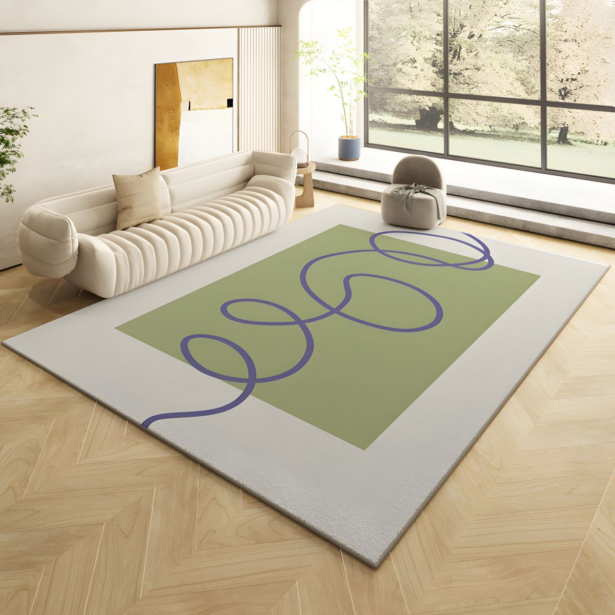 White and Green Classic Design Rug