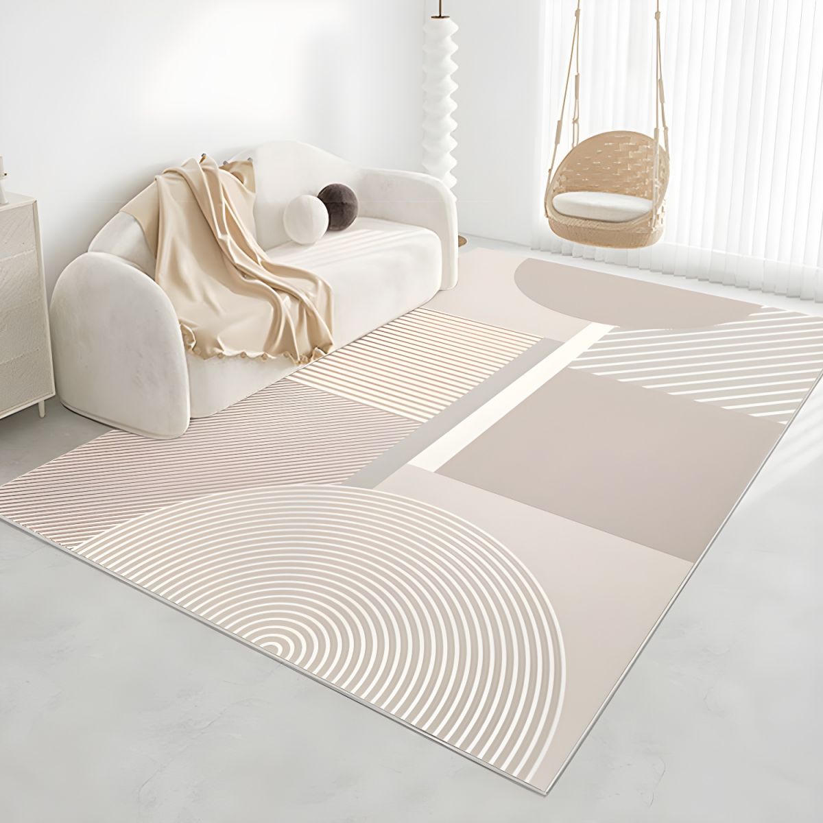 Light Cream Color Geomatrical Design Rug