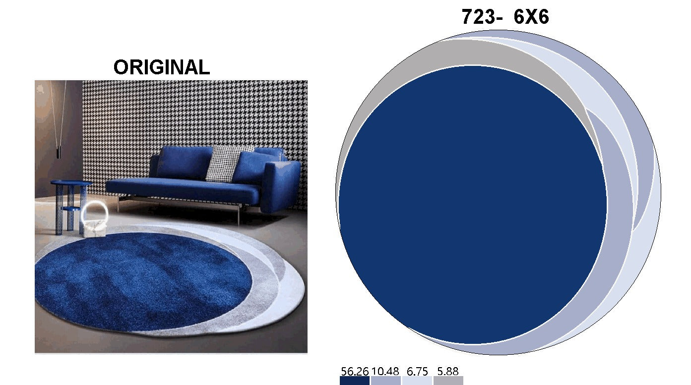 Royal Blue and Beige Color Round Area Rug