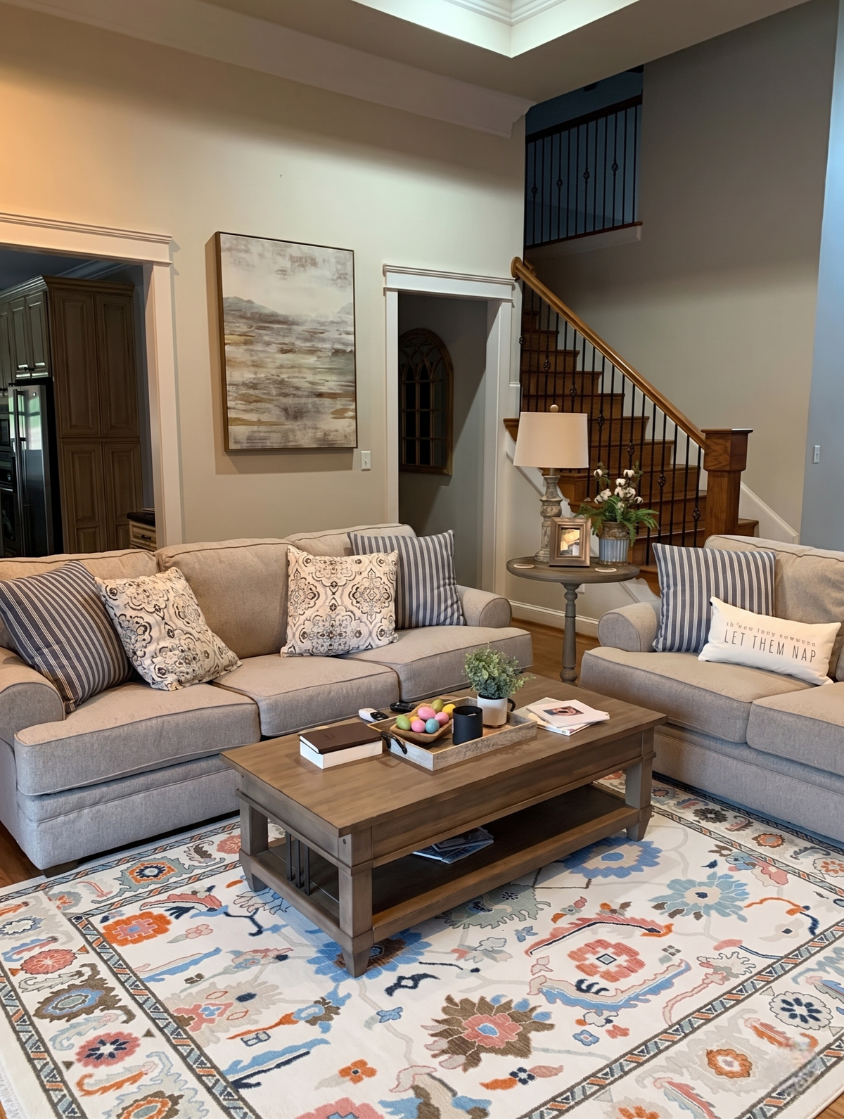 CAMBERTON Hand-Knotted Ivory Oushak Rug - Pastel Floral Wool Carpet