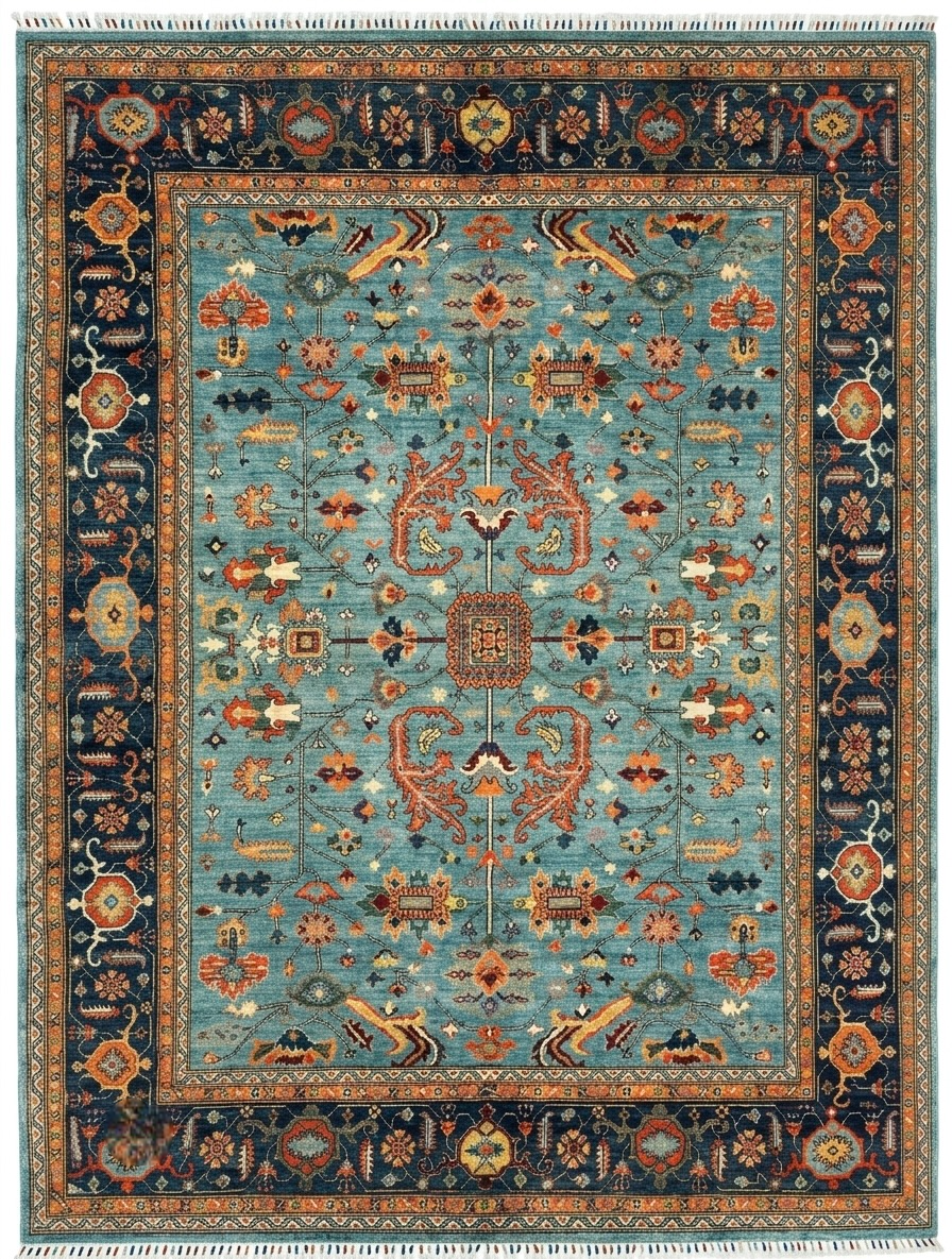 The Azure Heritage Medallion – Hand-Knotted Afghan Royal Sultani Wool Area Rug