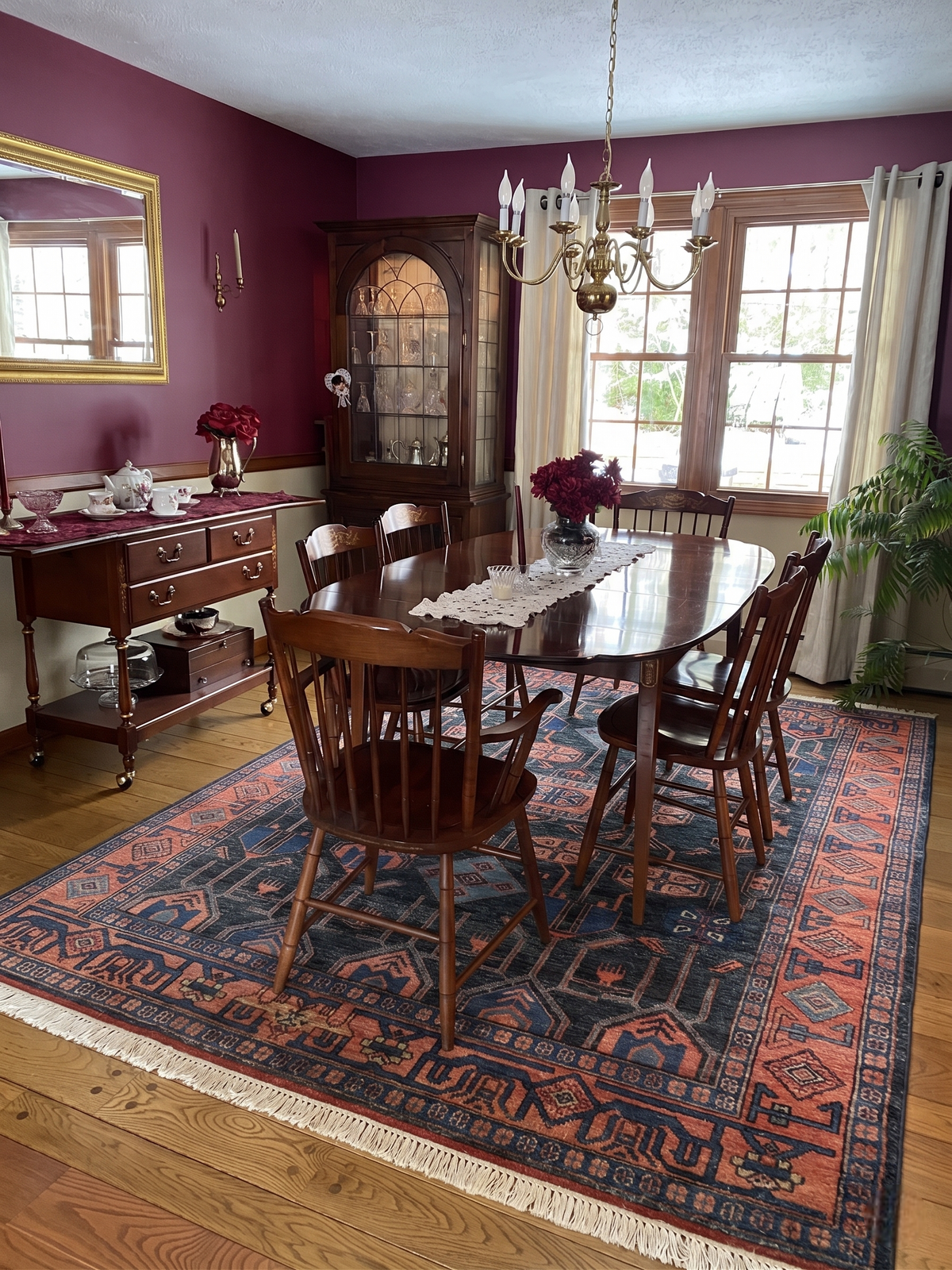 ARISTON Hand Knotted Wool Rug - Blue, Coral, Rust Tribal Geometric Design