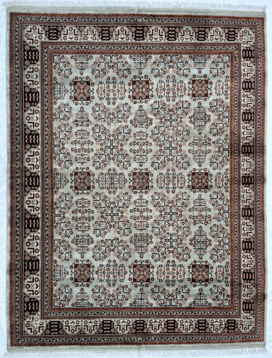 The Alabaster Gul Geometric Tribal Area Rug - Ivory & Mahogany Hand-Knotted Afghan Bokhara Wool Rug