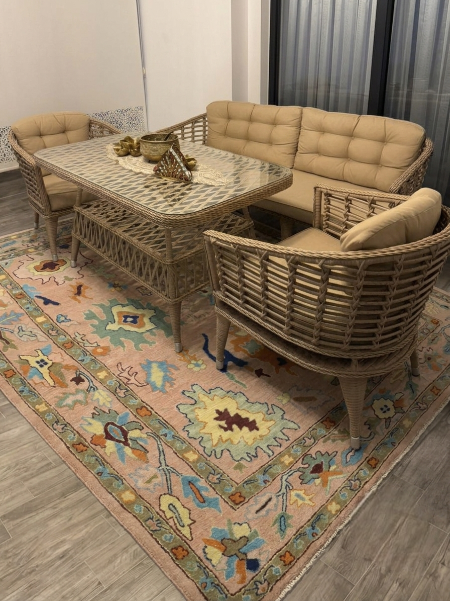 Faded Amber Vintage Oushak Wool Area Rug