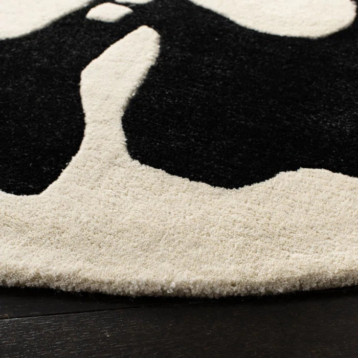 Black and White Floral Round Area Rug