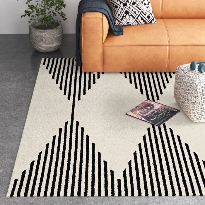 Black and White Lines Modern Hand Tufted Rug