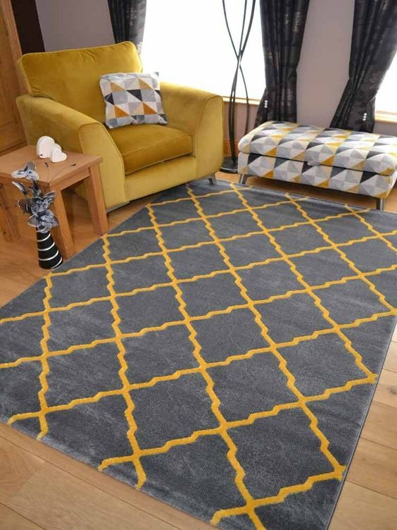 Grey and Mustard Color Modern Design Area Rug 008
