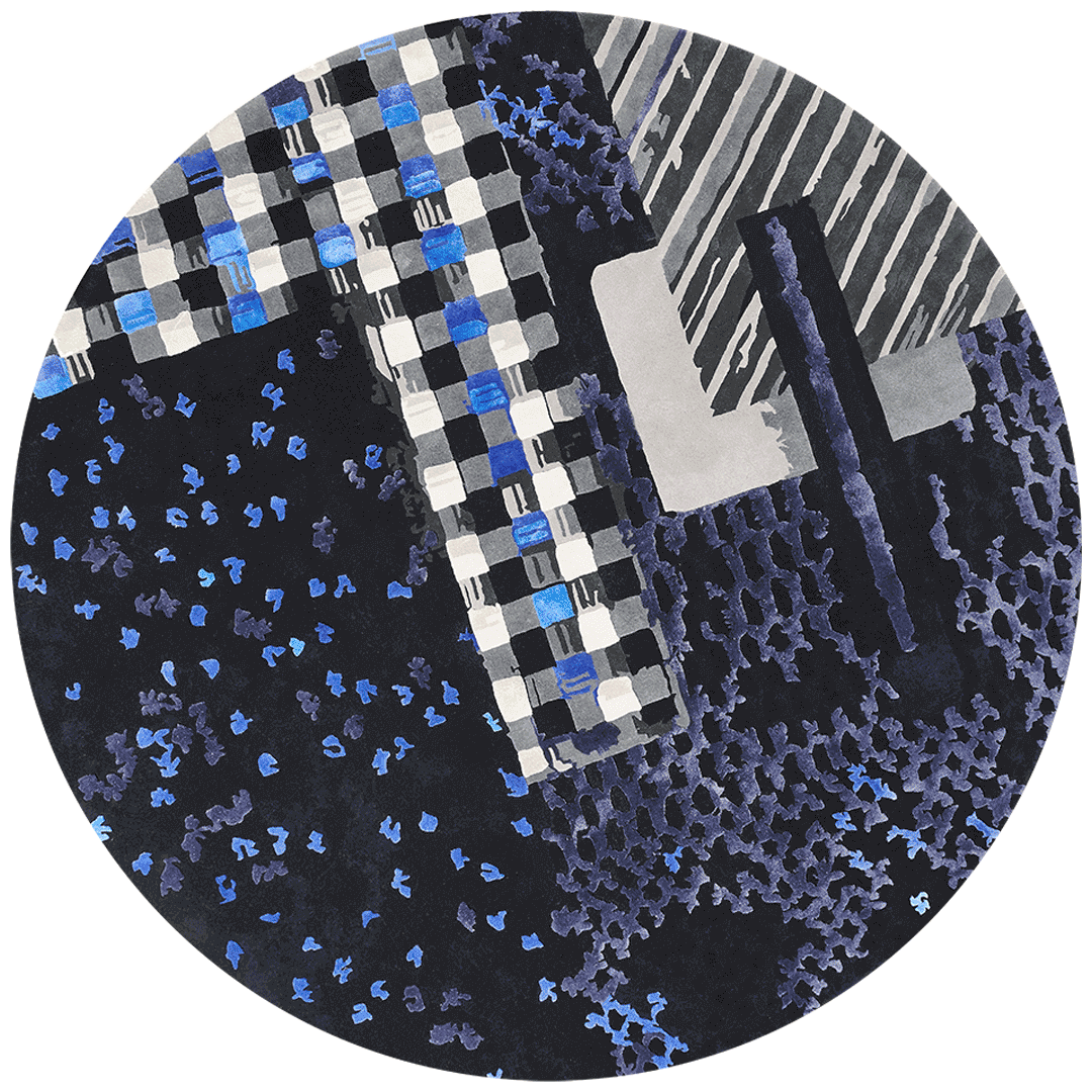 Materiality 1 Blue Color Premium Design Hand-Tufted Round Rug-bisha-rugs