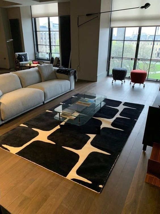 Black & Ivory Modern Design Rug For Living Room-Made in High Quality Wool-bisha-rugs