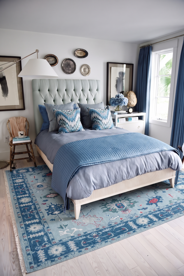 VALMERE Turkish Oushak Rug - Light Blue Farmhouse color