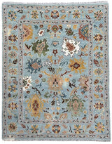 HARVEST VALE Hand-Knotted Oushak Wool Rug, Light Blue Floral Design