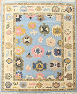 HALVERTON Hand-Knotted Wool Oushak Rug - Grey Floral Turkish Carpet