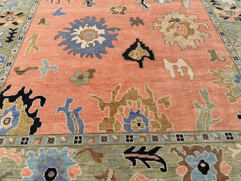 Peach Oushak style Hand Knotted Rug