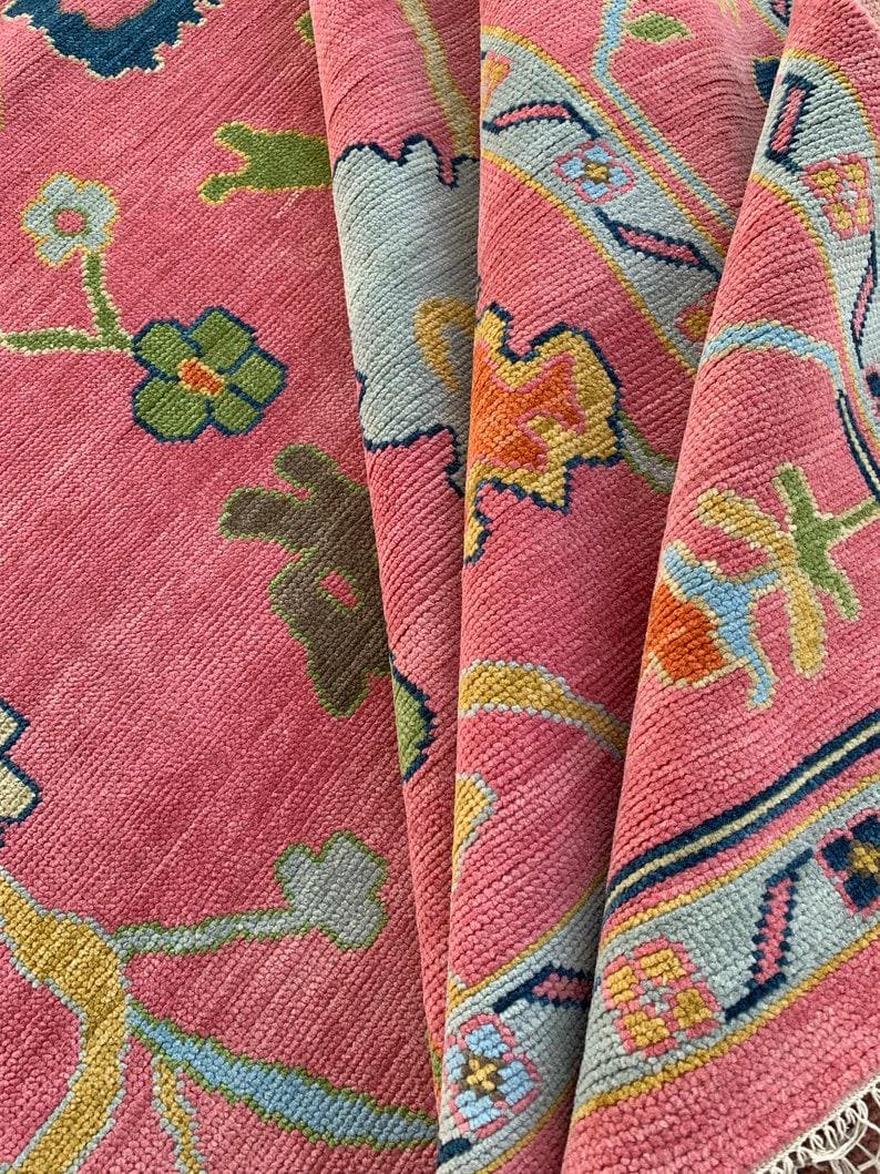 ROSEWOOD FIELD Pink Oushak Style Hand Knotted Rug