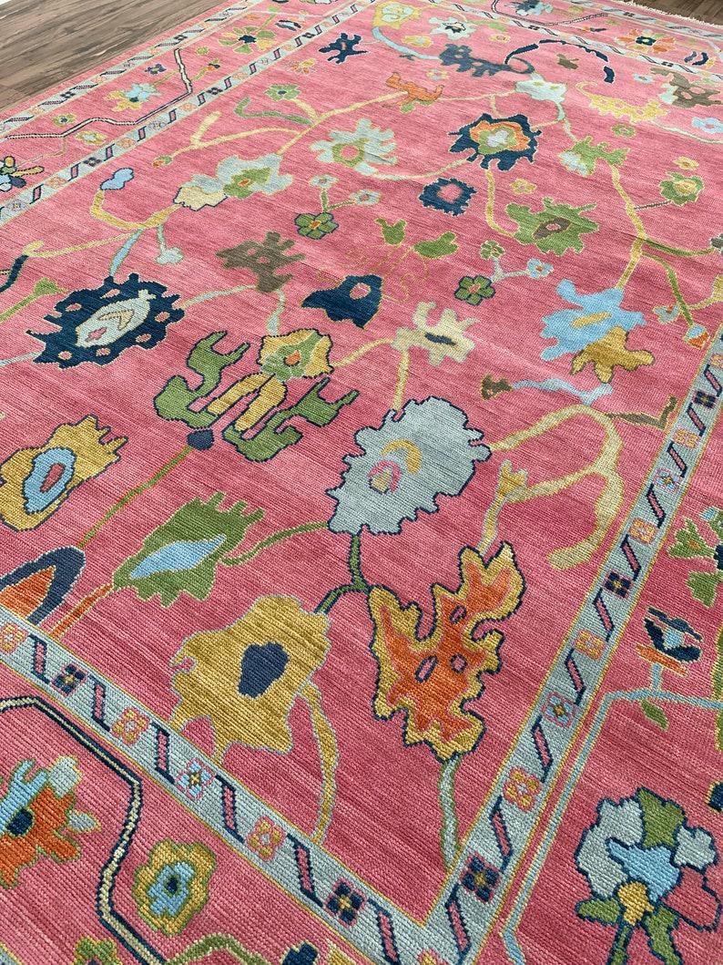 ROSEWOOD FIELD Pink Oushak Style Hand Knotted Rug
