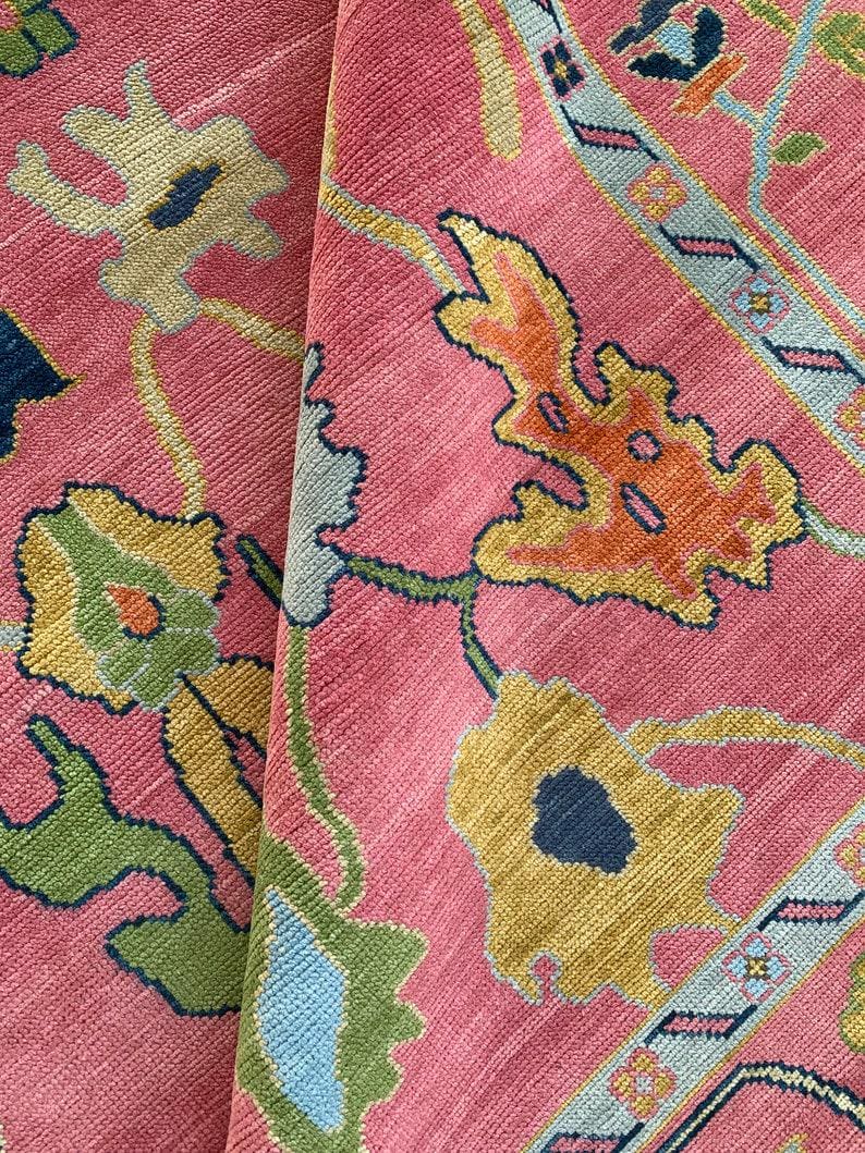 ROSEWOOD FIELD Pink Oushak Style Hand Knotted Rug