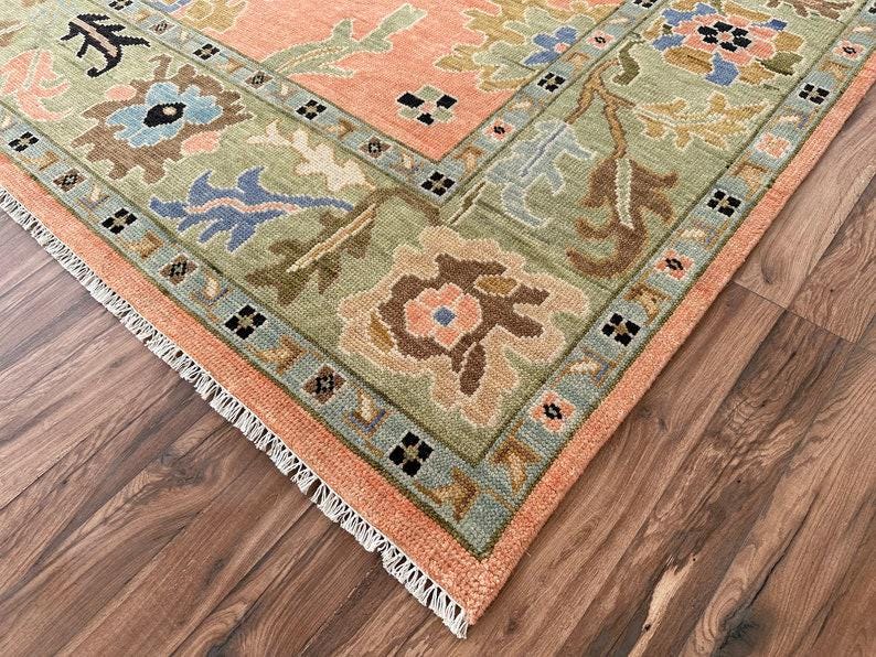 Peach Oushak style Hand Knotted Rug