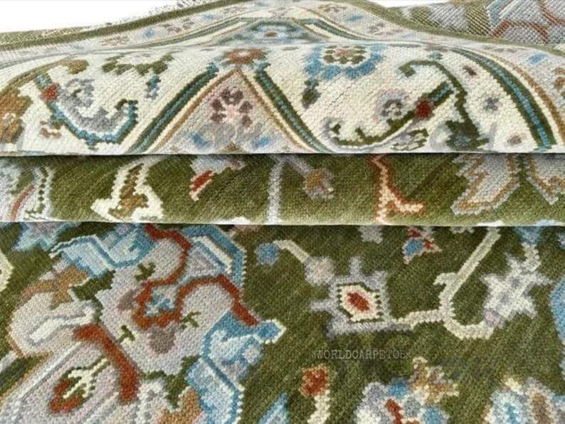 The SORAYA Hand Knotted Rug - Moss Green Turkish Oushak Wool Area Rug