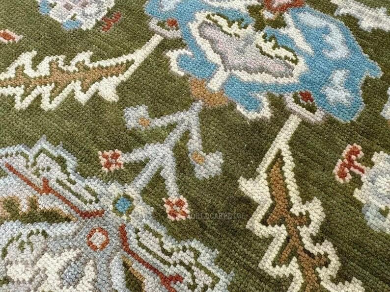 The SORAYA Hand Knotted Rug - Moss Green Turkish Oushak Wool Area Rug