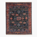 ARISTON Hand Knotted Wool Rug - Blue, Coral, Rust Tribal Geometric Design