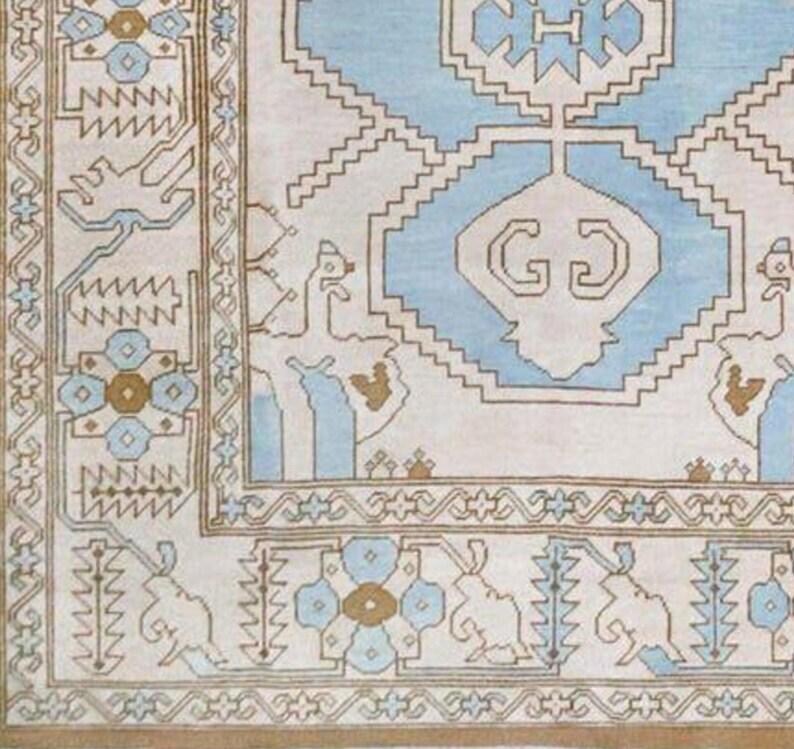 Vintage Handmade Turkish Area Rug - Geometric Design Oushak Rug