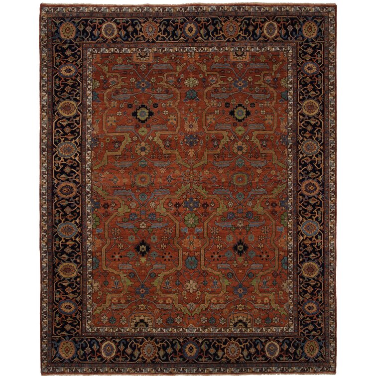 Black and Brown Persian Design Wool Area Rug