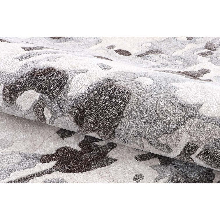 Abstract Grey Hand-Tufted Wool Area Rug