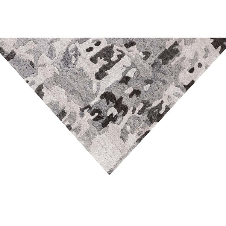 Abstract Grey Hand-Tufted Wool Area Rug