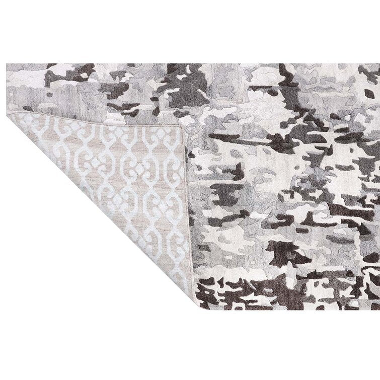 Abstract Grey Hand-Tufted Wool Area Rug