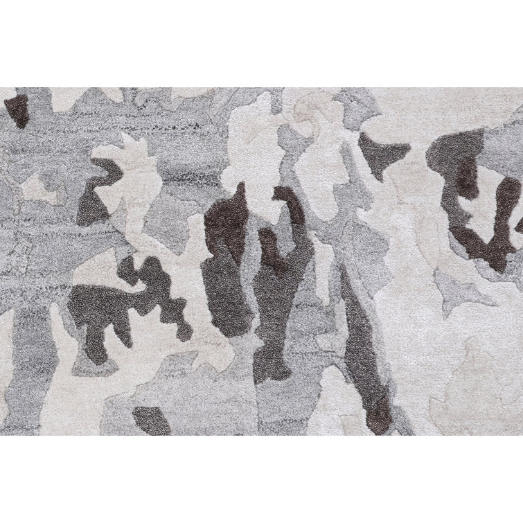 Abstract Grey Hand-Tufted Wool Area Rug