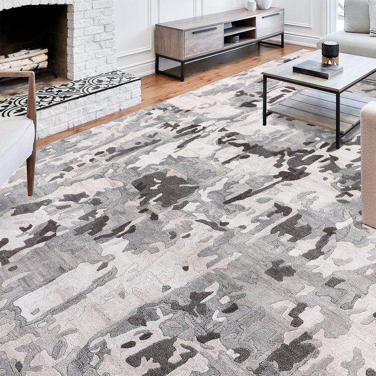Abstract Grey Hand-Tufted Wool Area Rug