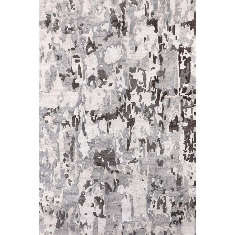 Abstract Grey Hand-Tufted Wool Area Rug
