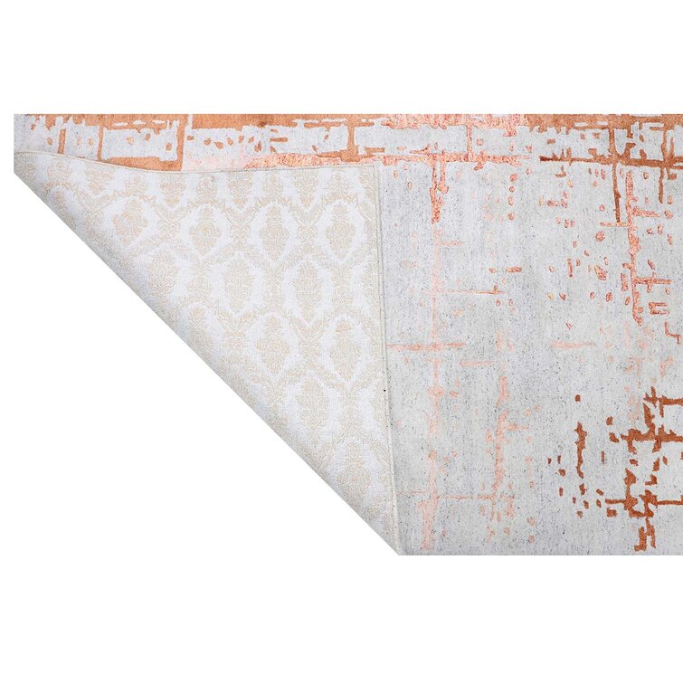White and Brown Abstract Design Wool Area Rug
