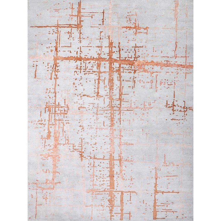 White and Brown Abstract Design Wool Area Rug