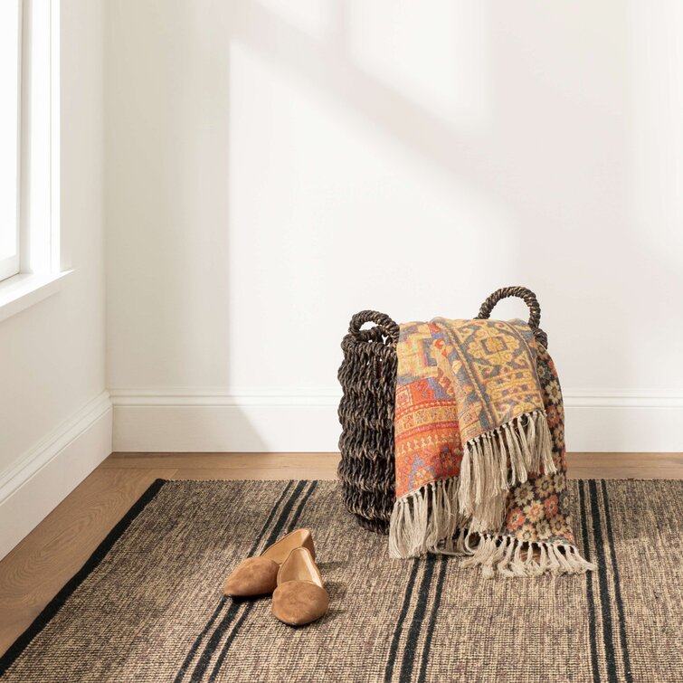 Black and Beige Color Wool Area Rug