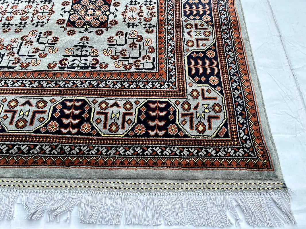 The Alabaster Gul Geometric Tribal Area Rug - Ivory & Mahogany Hand-Knotted Afghan Bokhara Wool Rug