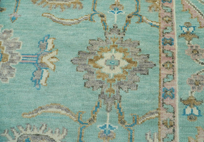 Aqua Hand Knotted Traditional Oushak  Wool Area Rug