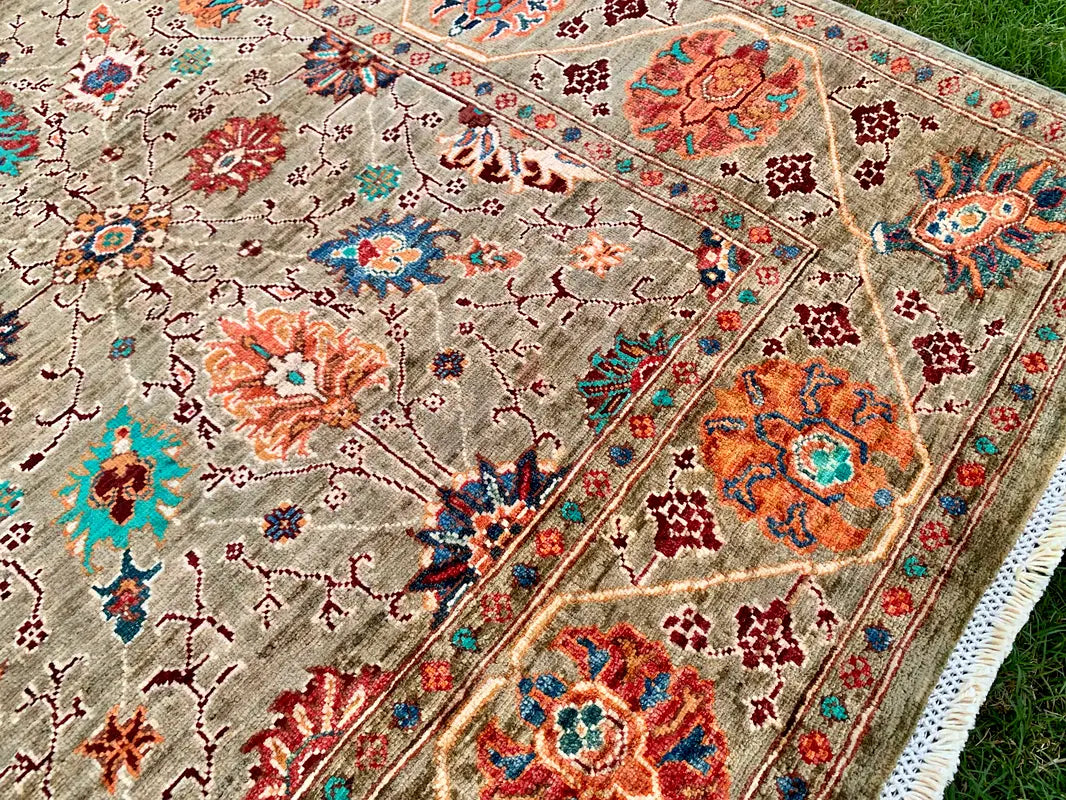The Muted Palmette Archive - Muted Moss & Jewel Tone Sultani Wool Area Rug