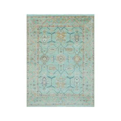 Aqua Hand Knotted Traditional Oushak  Wool Area Rug