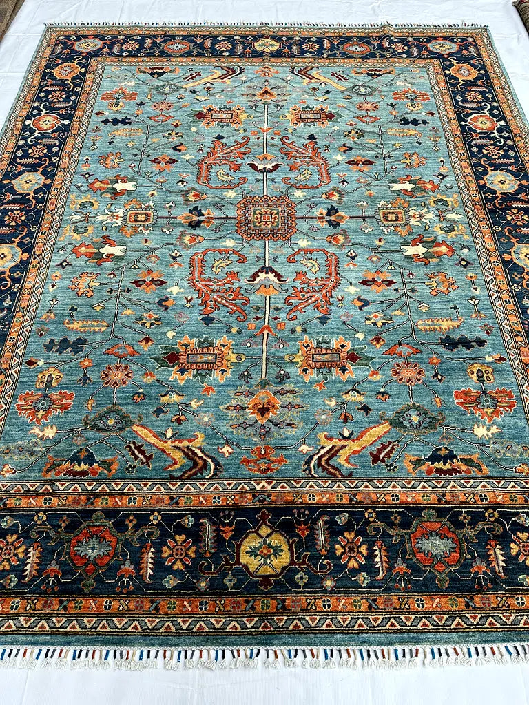 The Azure Heritage Medallion – Hand-Knotted Afghan Royal Sultani Wool Area Rug