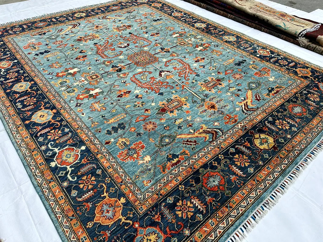 The Azure Heritage Medallion – Hand-Knotted Afghan Royal Sultani Wool Area Rug