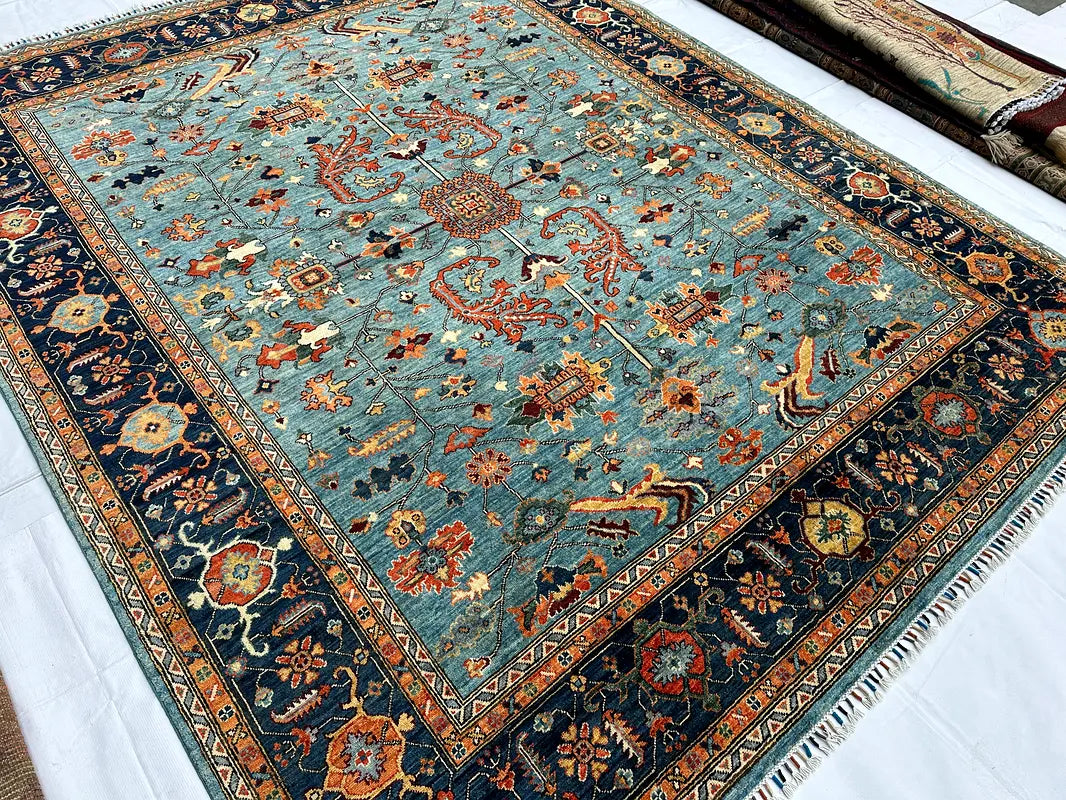 The Azure Heritage Medallion – Hand-Knotted Afghan Royal Sultani Wool Area Rug