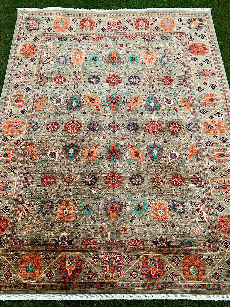 The Muted Palmette Archive - Muted Moss & Jewel Tone Sultani Wool Area Rug