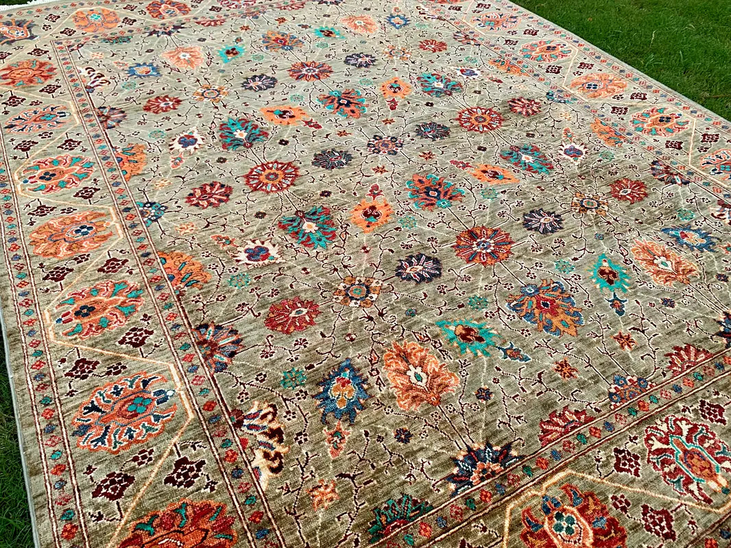 The Muted Palmette Archive - Muted Moss & Jewel Tone Sultani Wool Area Rug