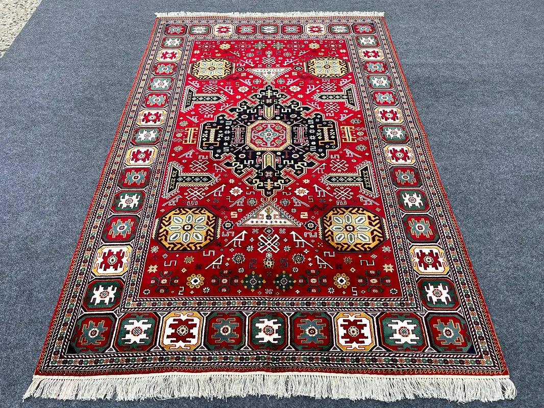 The Crimson Avian Heritage Rug - Tribal Geometric Medallion Hand-Knotted Afghan Kazak Wool Area Rug