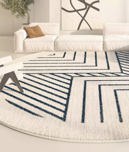 Round Black Color Striped Design Wool Area Rug-BIsha-Rug
