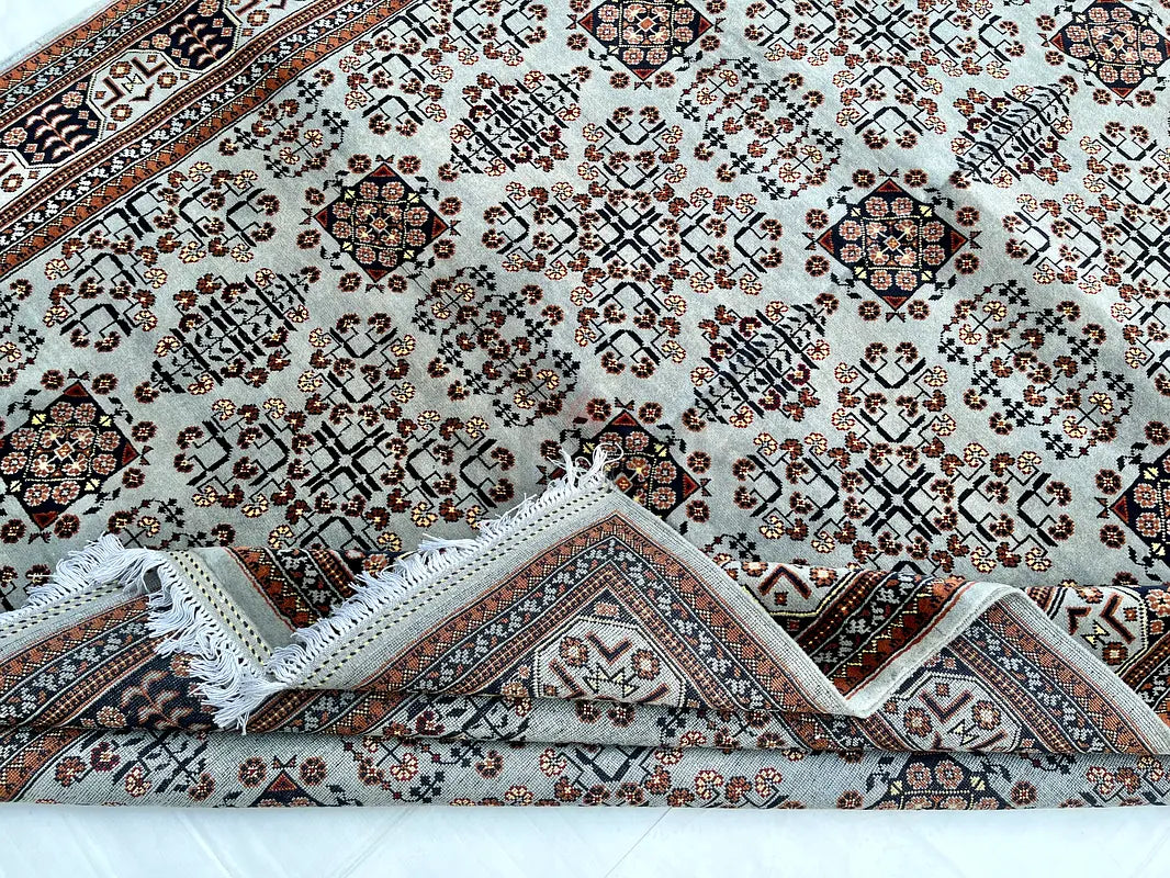 The Alabaster Gul Geometric Tribal Area Rug - Ivory & Mahogany Hand-Knotted Afghan Bokhara Wool Rug