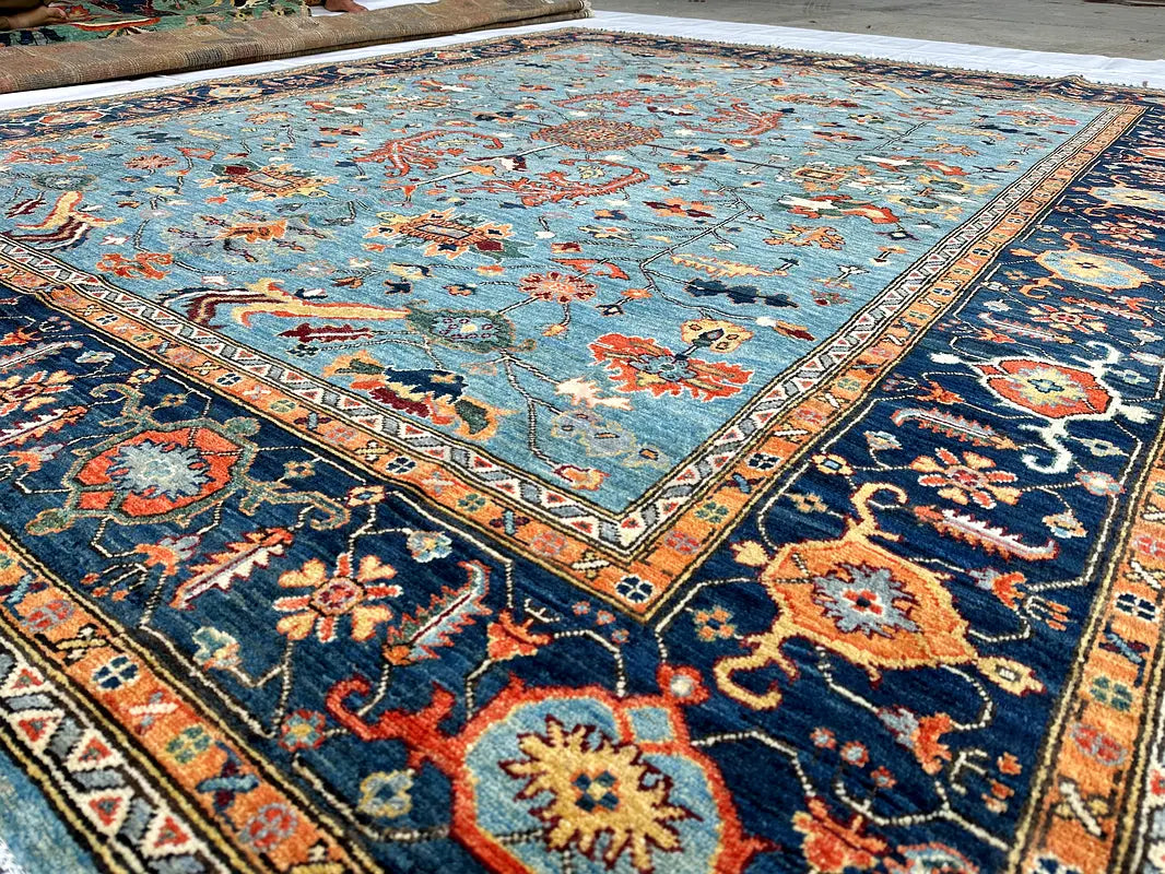 The Azure Heritage Medallion – Hand-Knotted Afghan Royal Sultani Wool Area Rug